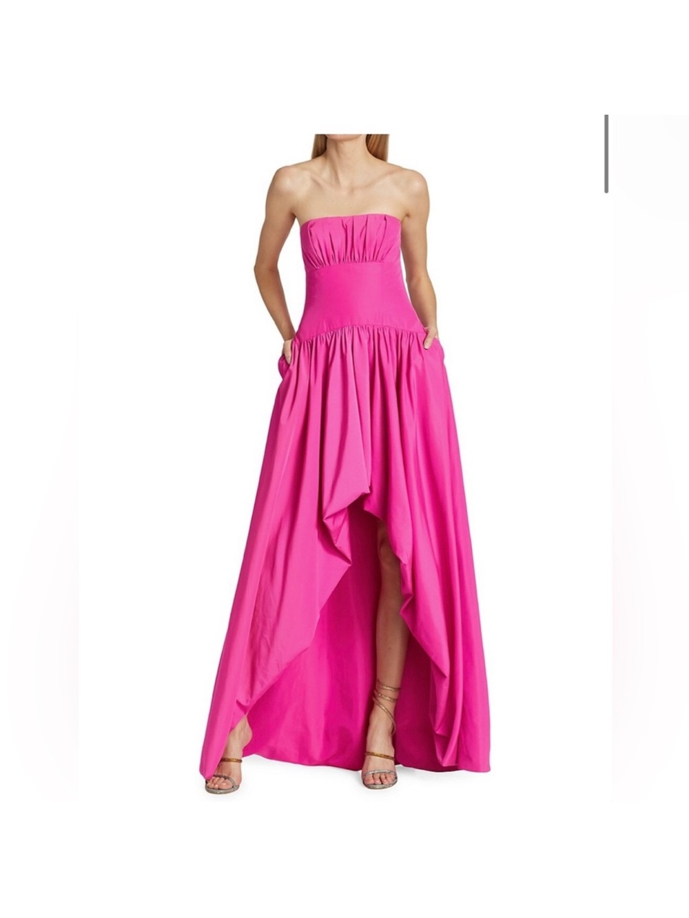 Monique Lhuillier Taffeta High-Low Bubble Hem Gown